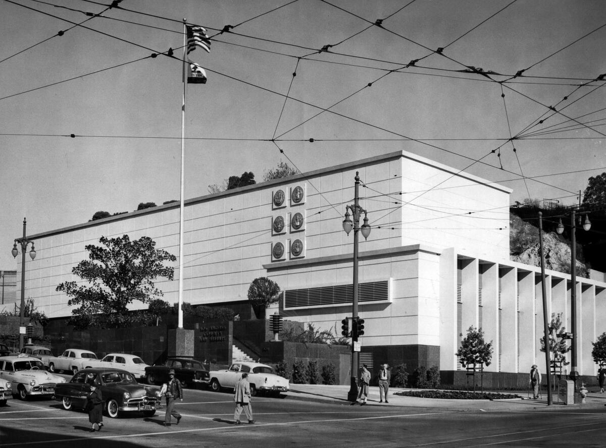 Nov. 16, 1954 photo of Los Angeles County Law Library at 1st Street and Broadway in downtown Los Angeles.