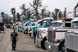 Members of the "People's Convoy" get ready to depart at the Hagerstown Speedway on Monday, March 7, 2022 in Hagerstown, MD