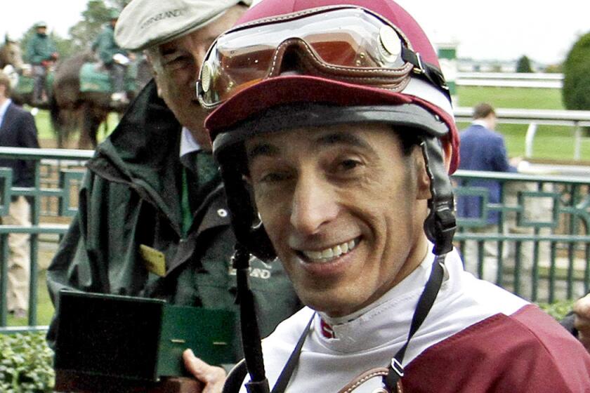 Jockey John Velazquez is all smiles after capturing his fourth Grade I stakes victory at Keeneland Race Course earlier this month.