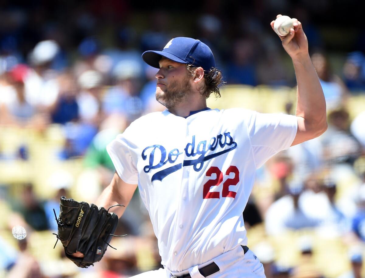Clayton Kershaw pitches against the Angels on Saturday at Dodger Stadium.