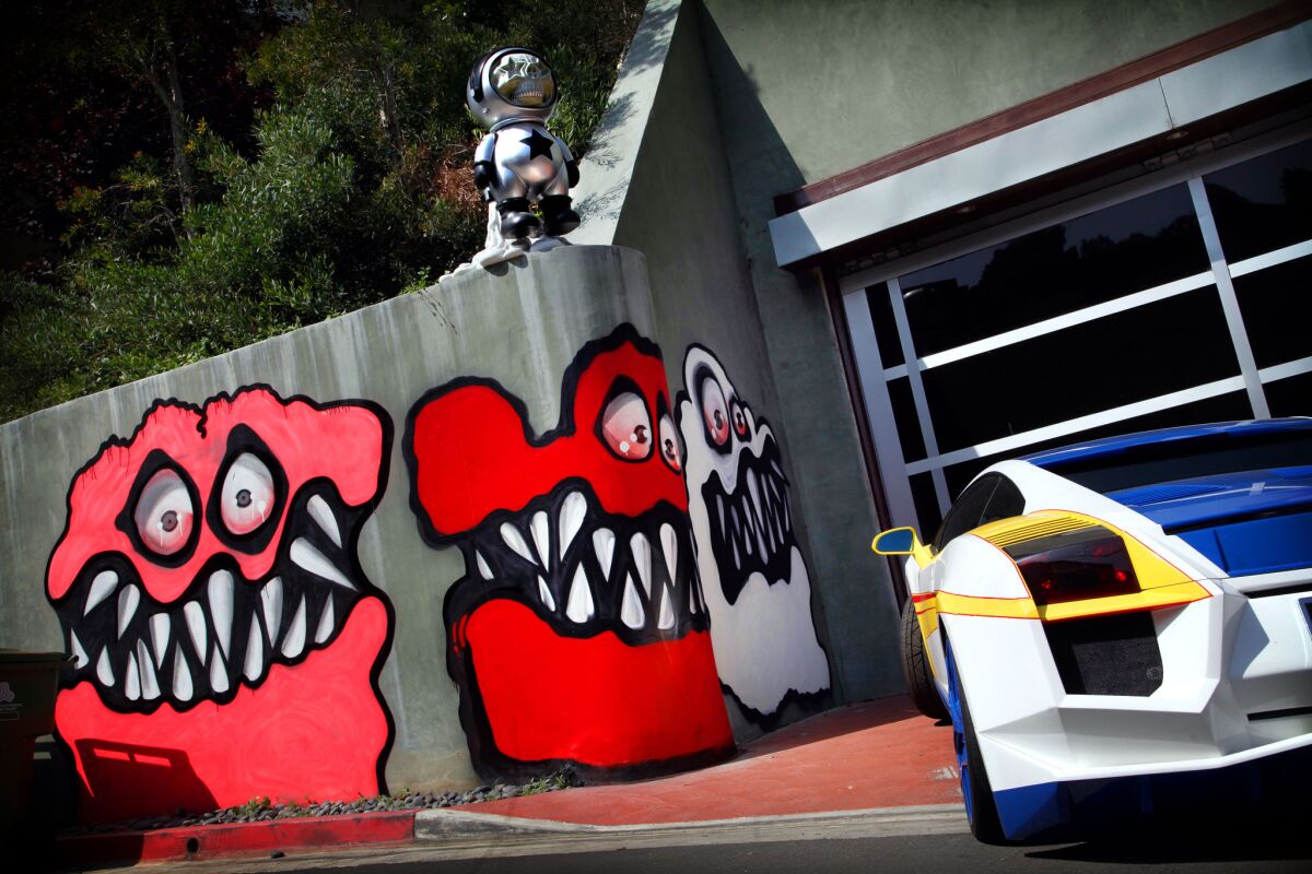 Murals outside Chris Brown's Hollywood Hills home.