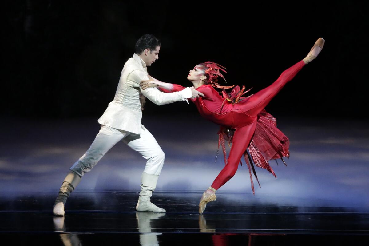 American Ballet Theatre dancers Marcelo Gomes and Misty Copeland dance "Firebird" at the Dorothy Chandler Pavilion.