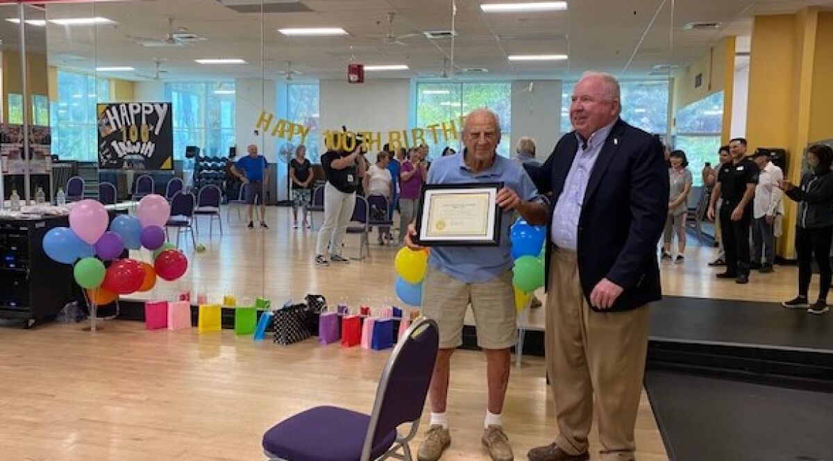 Irwin Wertheimer, celebrating his 100th birthday at 24 Hour Fitness
