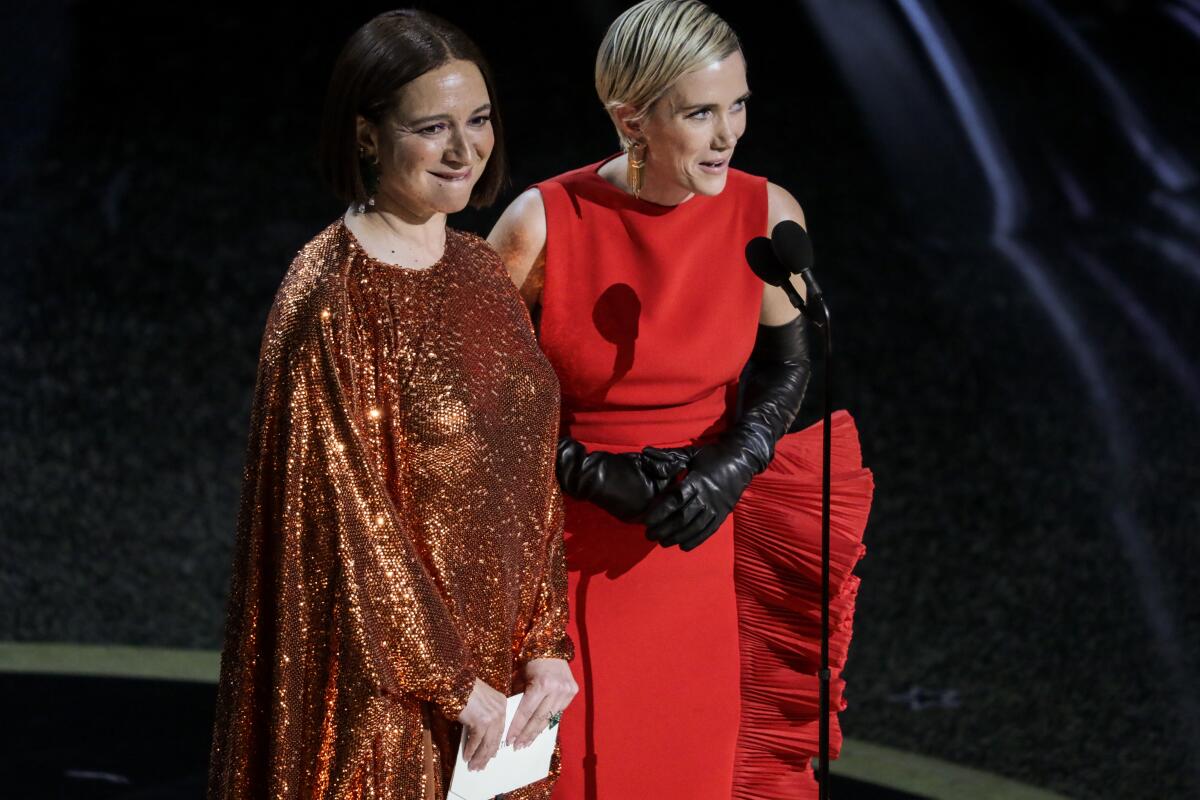 Presenters Maya Rudolph and Kristen Wiig during the telecast of the 92nd Academy Awards on Sunday.