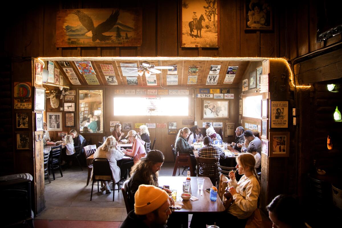 A rustic dining room at Pappy & Harriet's in Pioneertown.