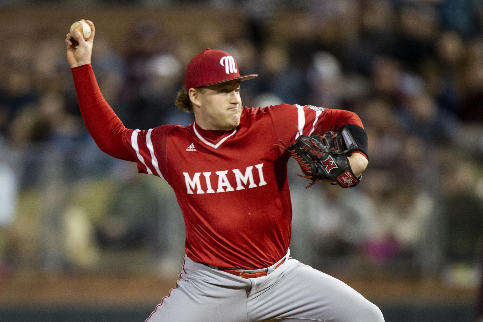The Angels selected pitcher Sam Bachman. (AP Photo/Sam Craft)