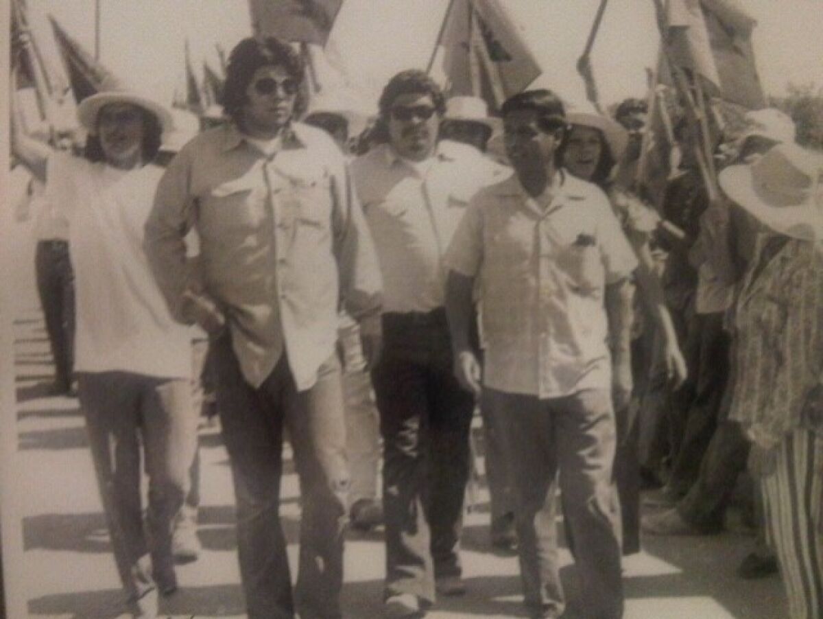 Cesar Chavez with Richard Ybarra during the 1973 Coachella Grape Strike.