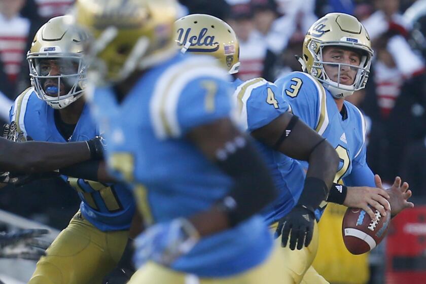 UCLA quarterback Josh Rosen drops back to pass against UNLV on Sept. 10 at the Rose Bowl.