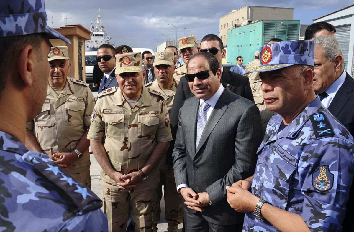 Egyptian President Abdel Fattah Sisi attends naval exercises in Alexandria in October. Eight Egyptian sailors were missing and five injured in an attack.