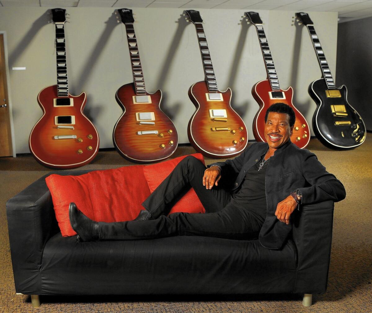 Lionel Richie at the Gibson guitar showroom in Beverly Hills on April 13, 2016.