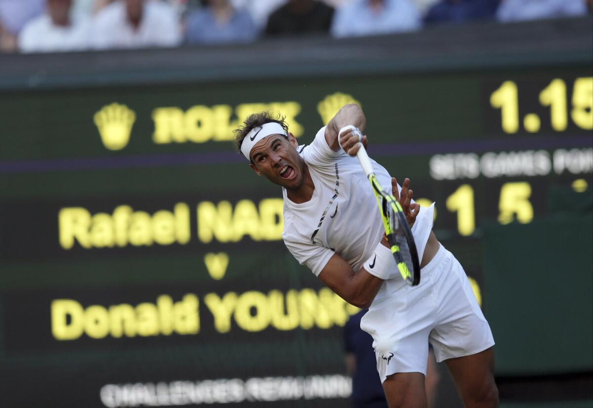 Rafael Nadal durante su partido contra Donald Young en el torneo de Wimbledon, el miércoles 5 de julio de 2017.