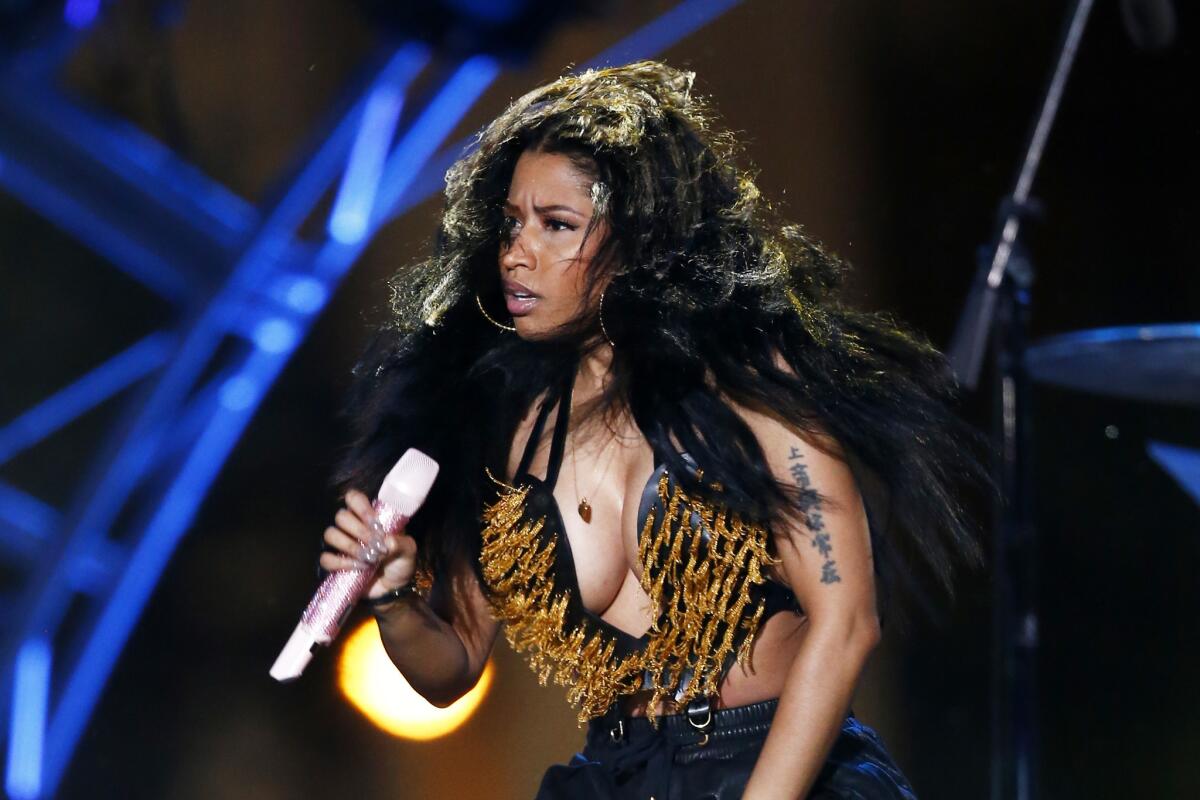 Nicki Minaj, shown performing in July, mentions Alexander McQueen in her just-released "Anaconda" video.