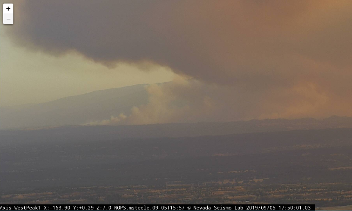 The Red Bank fire as shown on an ALERTWildfire camera near Redding.