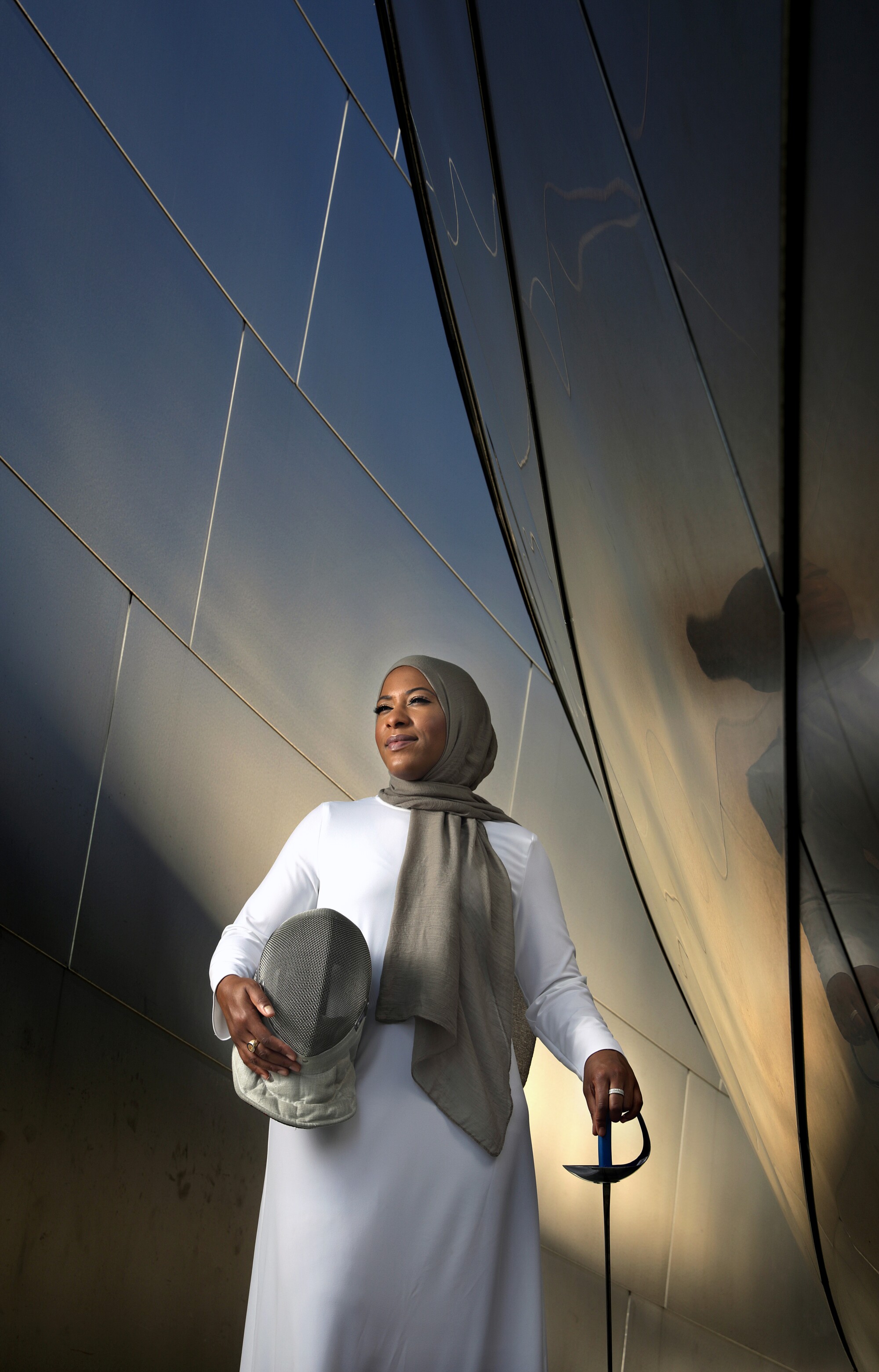 Ibtihaj Muhammad is photographed at Disney Hall in downtown Los Angeles.