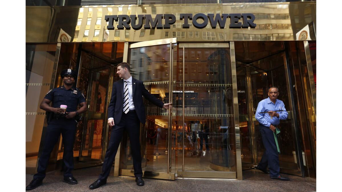 A doorman outside Trump Tower on Monday morning.