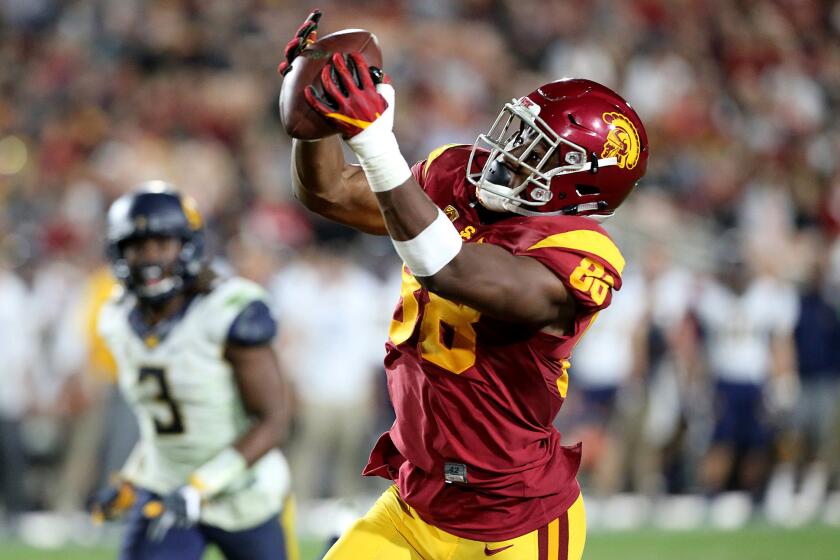 Tight end Daniel Imatorbhebhe has touchdown catches in USC's last three games.