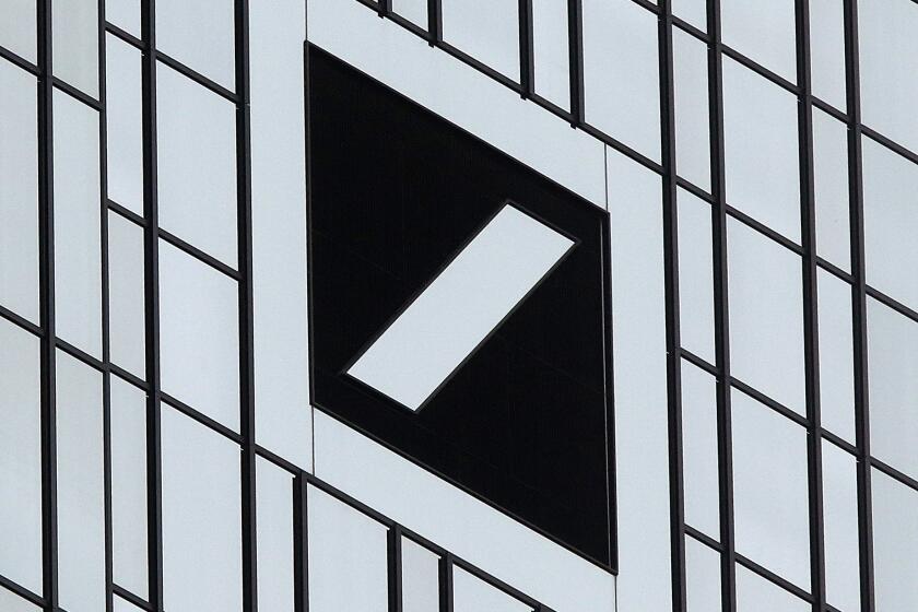 Deutsche Bank's logo is pictured at its headquarters in Frankfurt, Germany.