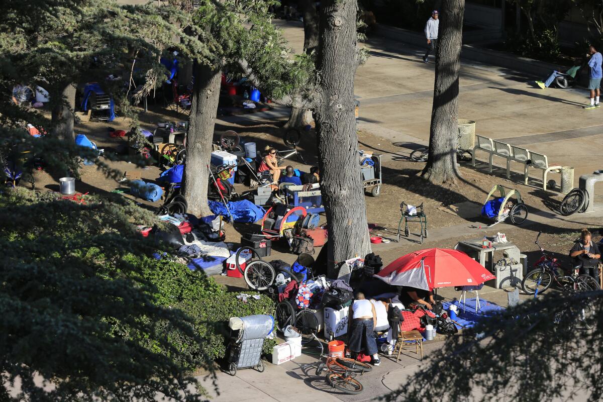 El campamento de desamparados en el Centro Cívico de Santa Ana (Allen J. Schaben / Los Angeles Times).