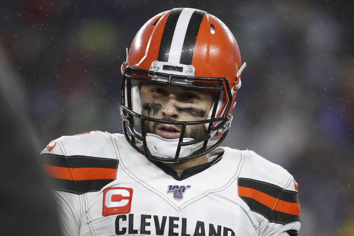 Cleveland Browns quarterback Baker Mayfield has six touchdowns with 12 passes intercepted and a passer rating of 67.8 this season.