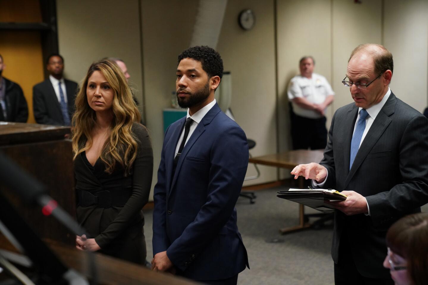 Actor Jussie Smollett appears for a hearing at the Leighton Criminal Court Building on March 14, 2019.