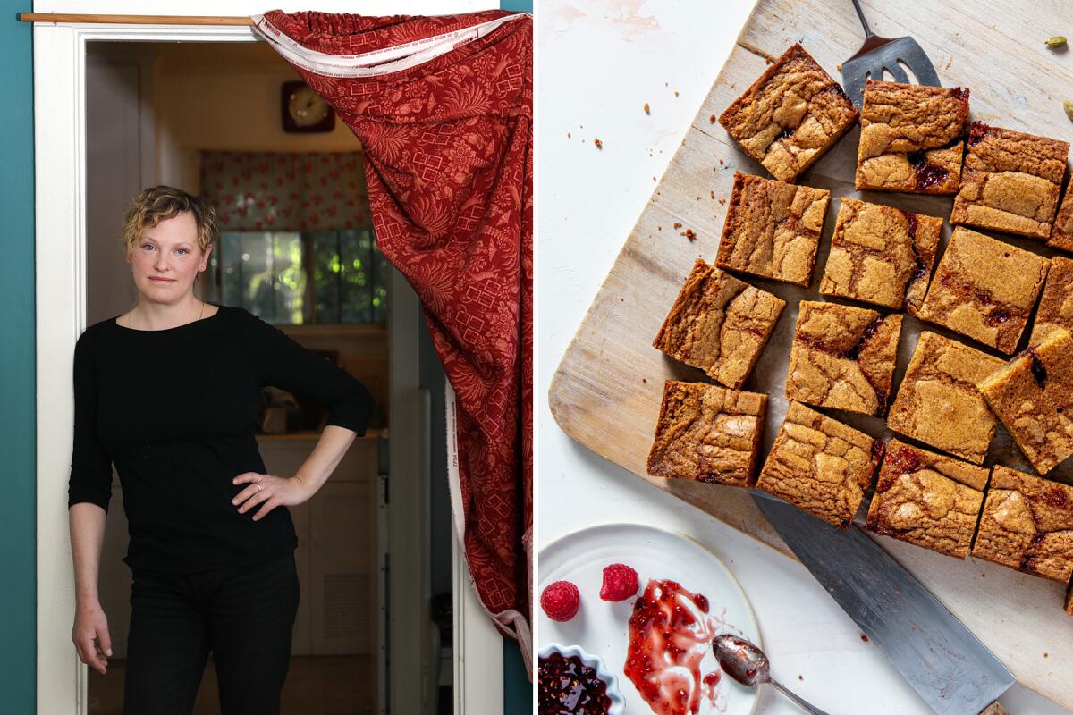 Meadow Ramsey's cardamom bars are rippled with homemade raspberry jam. 