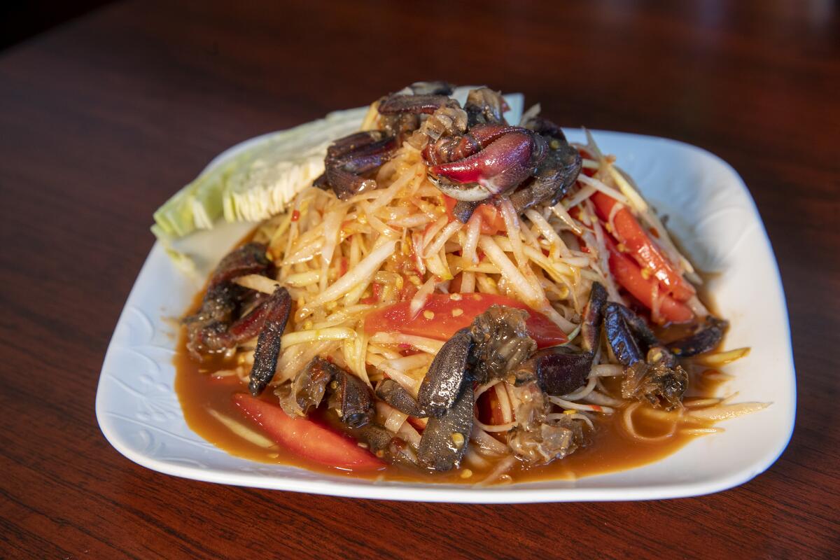 Papaya salad Lao-style (with salty crab) at Royal King Elephant.