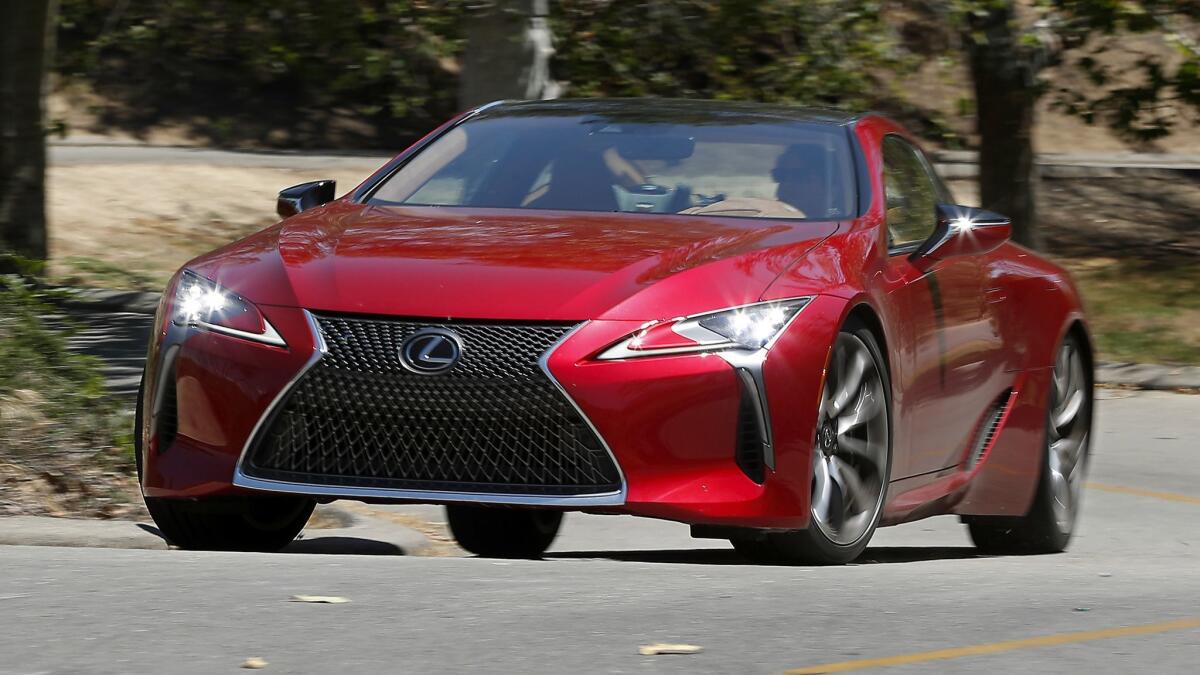 The Lexus LC500 is propelled by a V-8 with 471 horsepower and goes 0 to 60 in an estimated 4.4 seconds.
