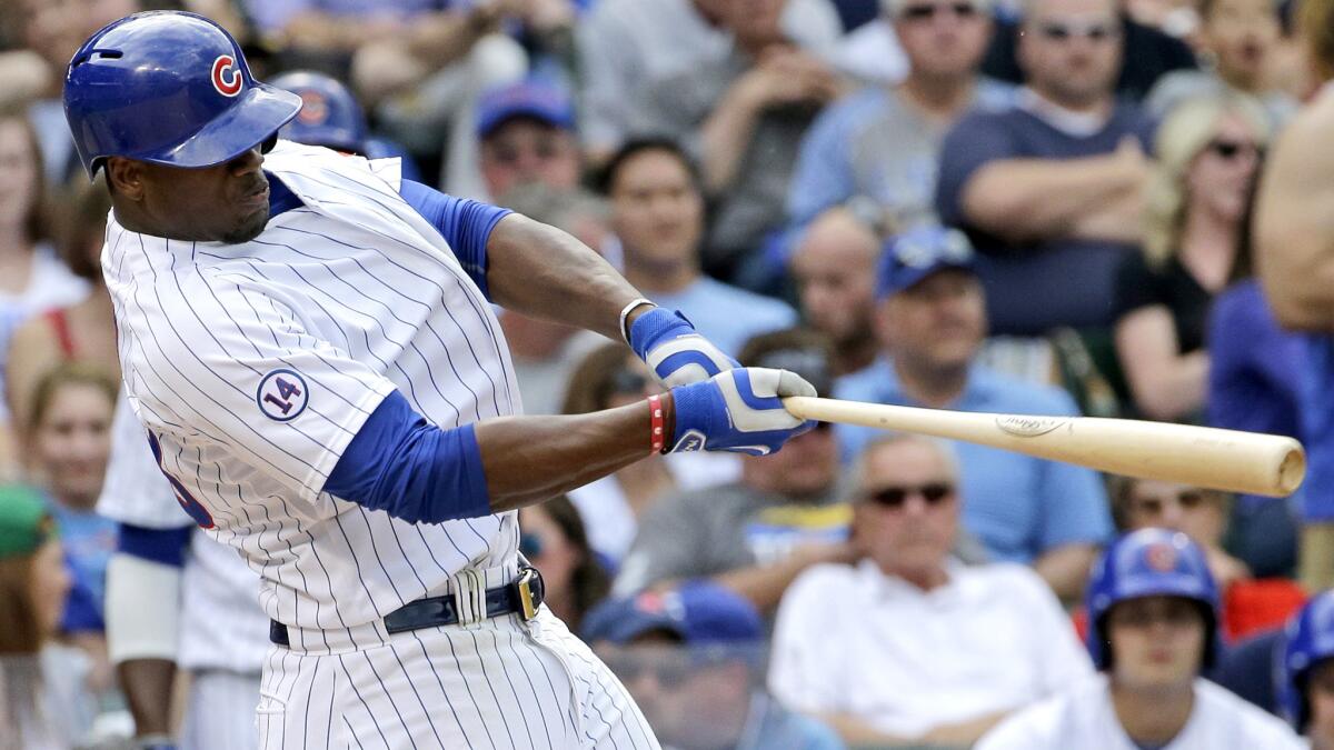 Cubs outfielder Jorge Soler hits a two-run home run against the Kansas City Royals during the a game May 29 in Chicago.
