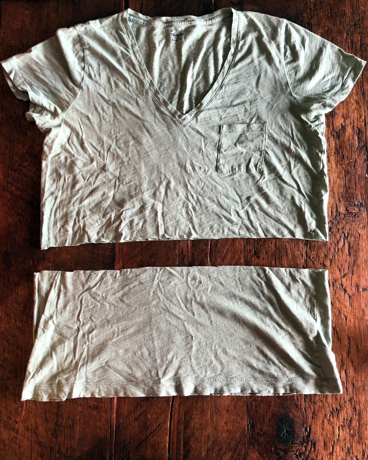 A cotton T-shirt can be cut and worn as a mask to slow the spread of COVID-19.
