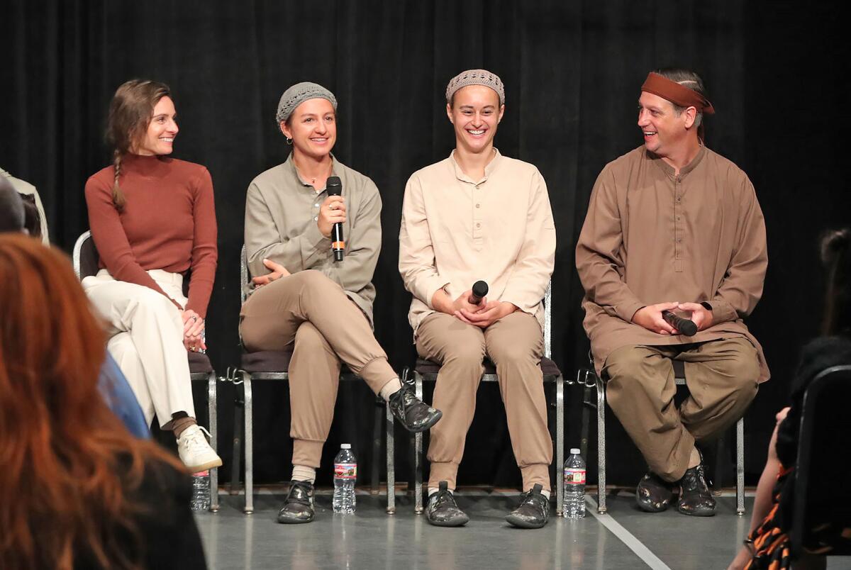 Betsy Rosen and Anna Vomacka, Anna Leigh Gortner and Aaron Haskell, from left, at a press conference for "Life of Pi."