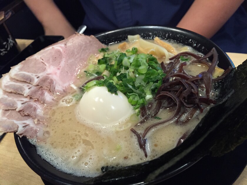 Tonkotsu ramen with extra pork at Hakata Ikkousha on Bristol Street in Costa Mesa.