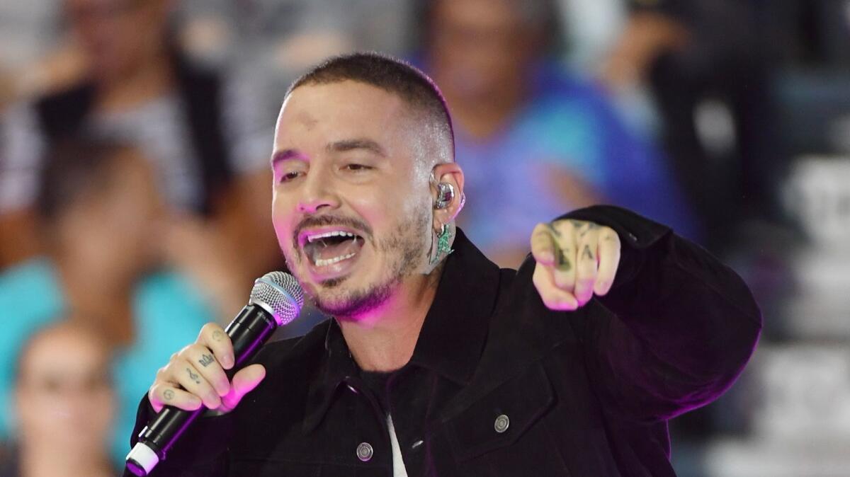J Balvin performs during at a rally last month in Nevada.