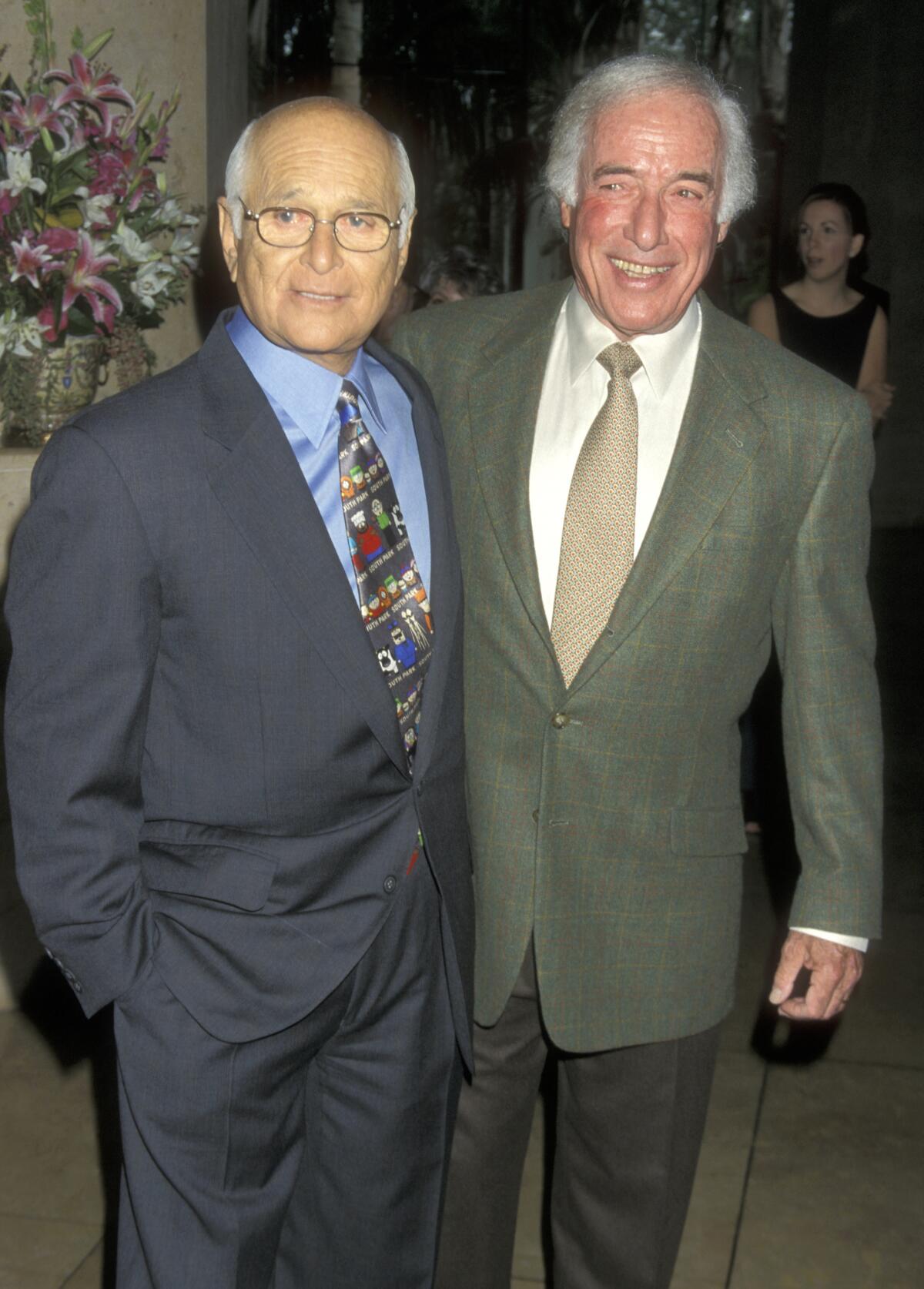 Writer-producer Norman Lear, left, and director Bud Yorkin at the Women in Film Lucy Awards on Sept. 17, 1999 at the Beverly Hilton Hotel.