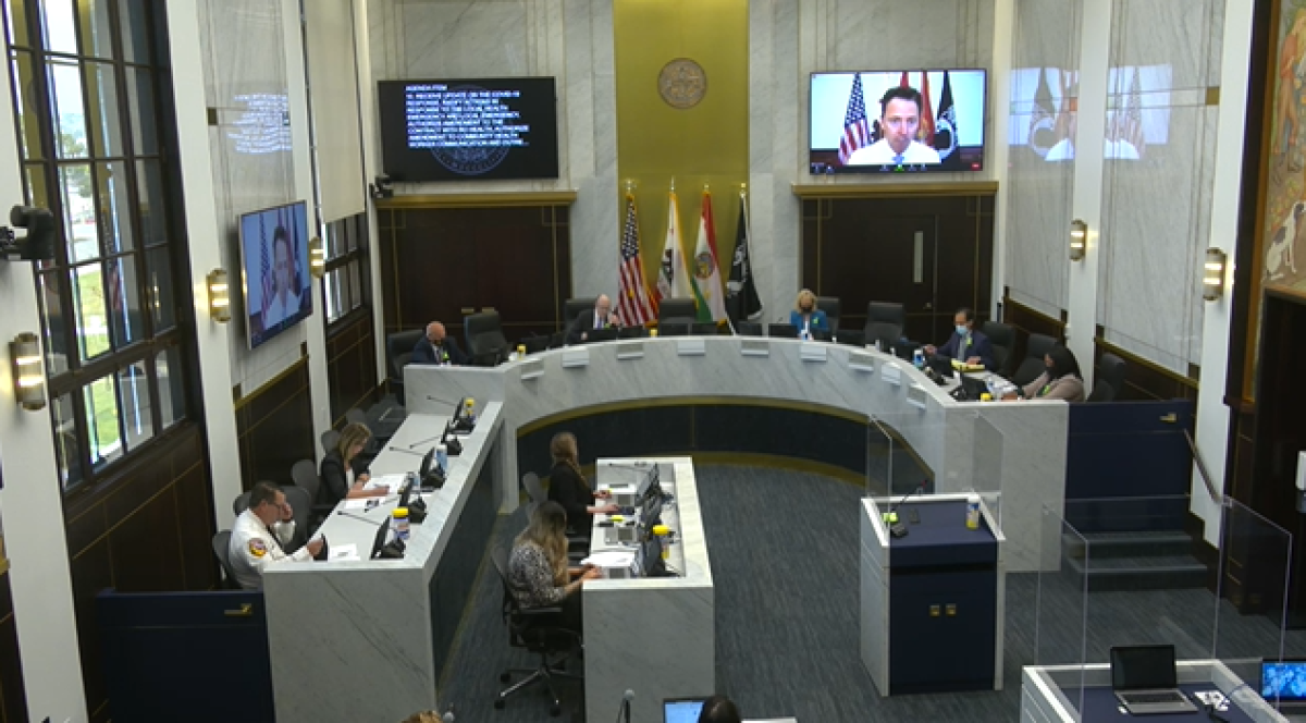 A San Diego County Board of Supervisors meeting in 2020.