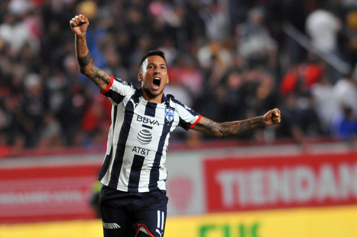 Leonel Vangioni of Monterrey celebrates their goal against Necaxa during their semifinal, second leg, Mexican Apertura 2019 tournament football match at Victoria stadium in Aguascalientes, Aguascalientes state, Mexico on December 7, 2019. (Photo by VICTOR CRUZ / AFP) (Photo by VICTOR CRUZ/AFP via Getty Images) ** OUTS - ELSENT, FPG, CM - OUTS * NM, PH, VA if sourced by CT, LA or MoD **