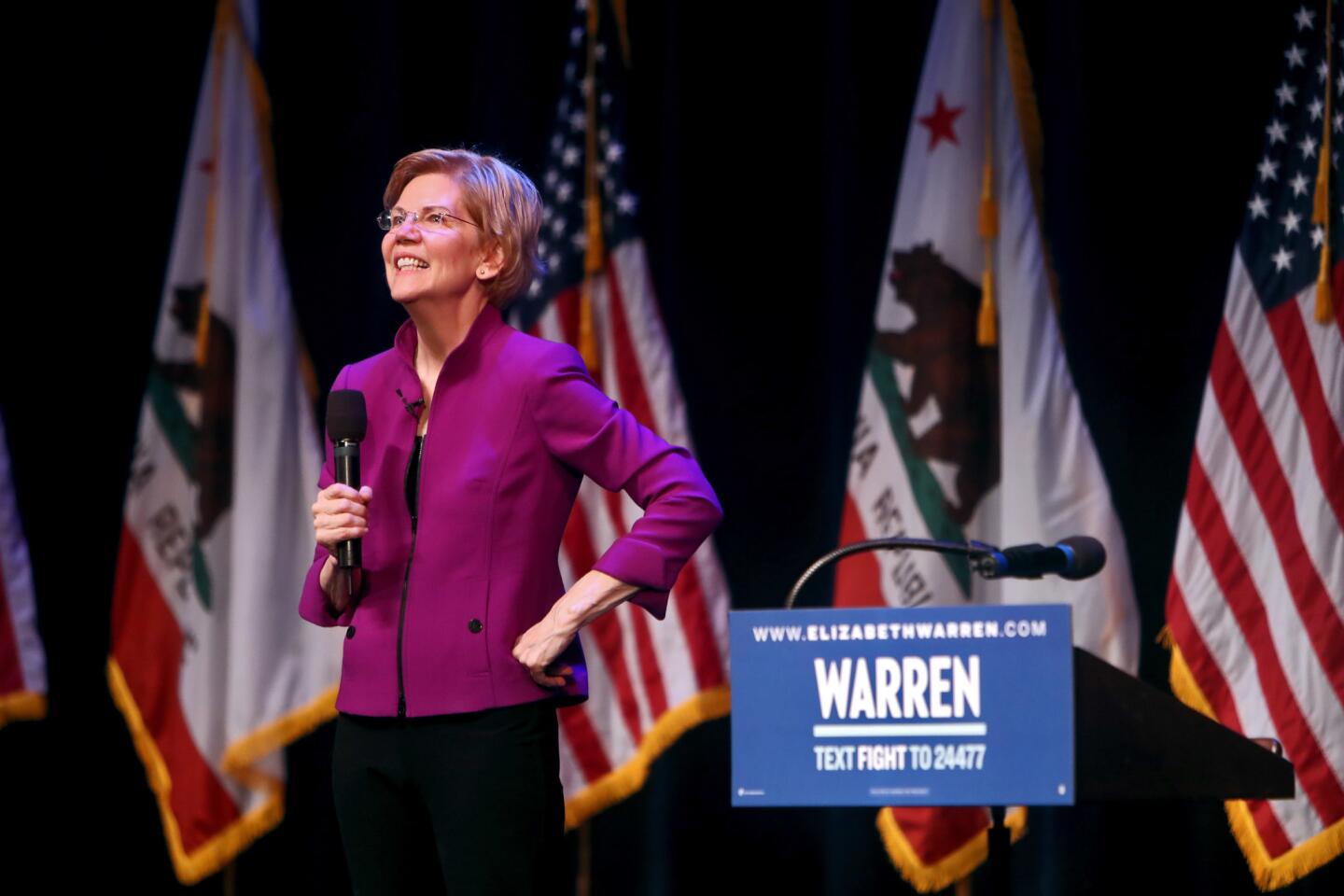 United States senator and democratic presidential candidate Elizabeth Warren spoke at the Alex Theater in Glendale on Monday, Feb. 18, 2019. According to estimates, 1,400 people sat inside while 300 stood in the overflow area.