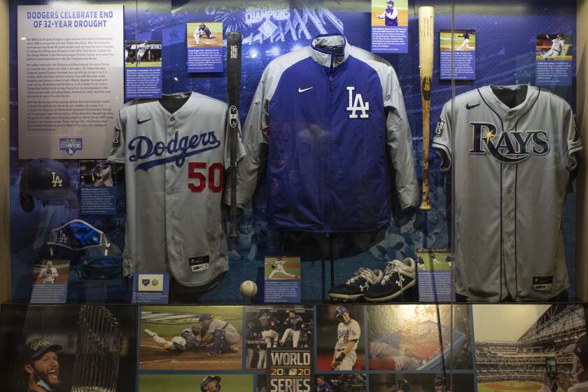 The National Baseball Hall of Fame and Museum’s Autumn Glory exhibit features a tribute to the 2020 World Series champion Dodgers.
