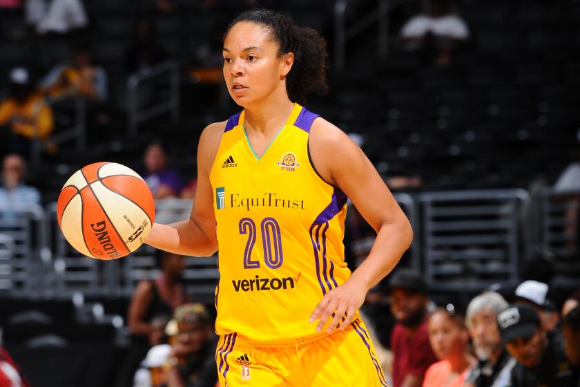 Sparks guard Kristi Toliver #20 of the Los Angeles Sparks dribbles the ball against the New York Liberty on June 7, 2016 at STAPLES Center in Los Angeles, California. NOTE TO USER: User expressly acknowledges and agrees that, by downloading and/or using this Photograph, user is consenting to the terms and conditions of the Getty Images License Agreement. Mandatory Copyright Notice: Copyright 2016 NBAE (Photo by Juan Ocampo/NBAE via Getty Images)