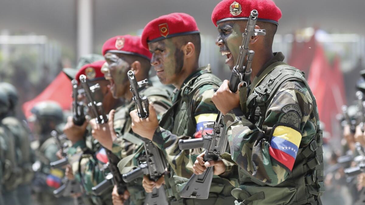 Soldiers march in an independence day parade July 5 in Caracas, Venezuela.