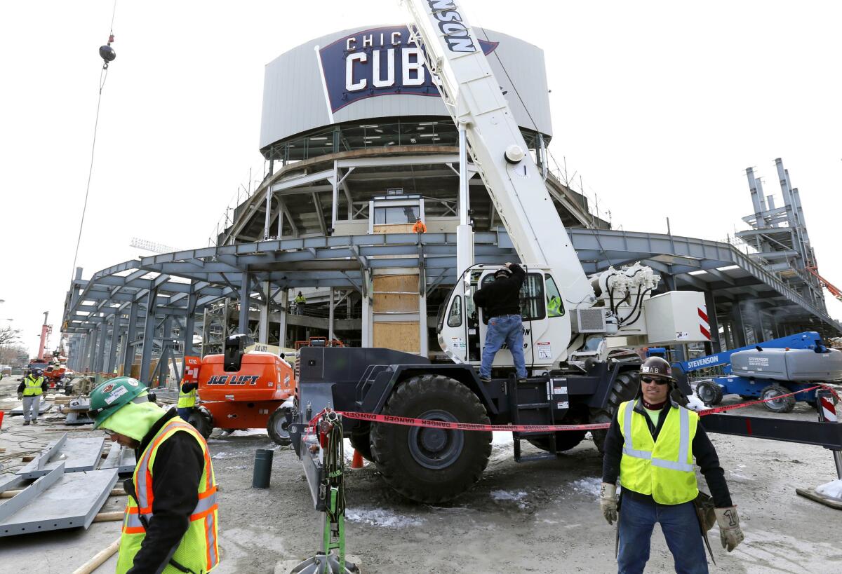 Construction continues on Wrigley Field on March 24 in an effort to prepare the Chicago Cubs' home for opening day.