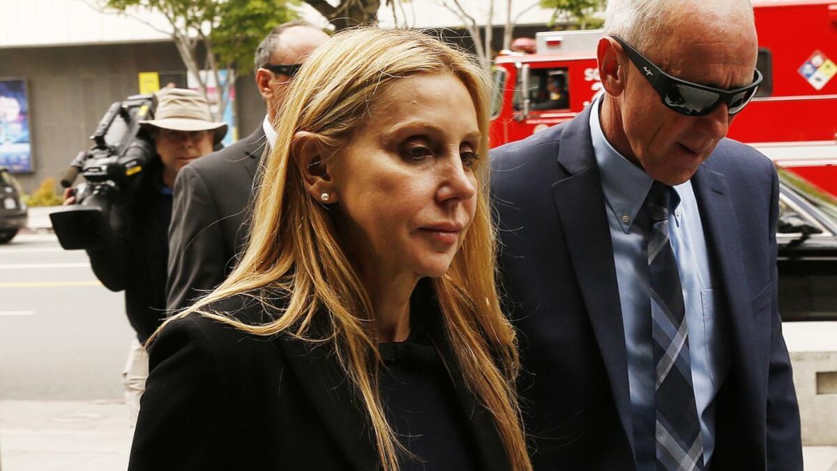 Manuela Herzer, left, a former and companion of Sumner Redstone, outside the Stanley Moss Courthouse in Los Angeles in 2016.