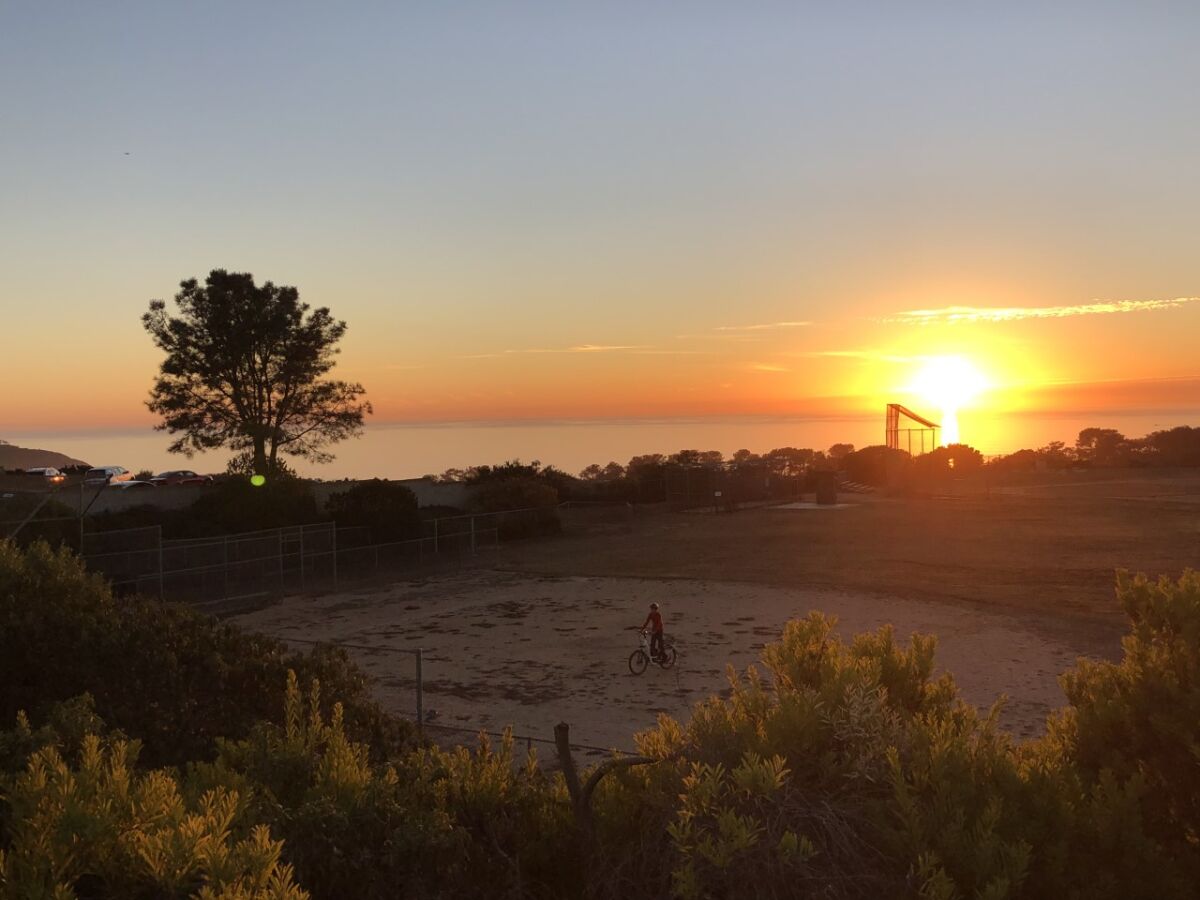 The Del Mar Heights field at sunset.