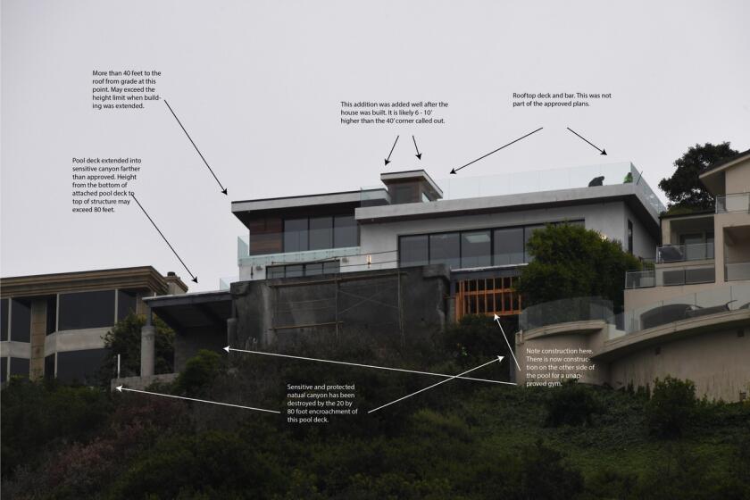 A photo provided by La Jolla architect Phil Merten of a house at 2042 Via Casa Alta shows potential construction violations.
