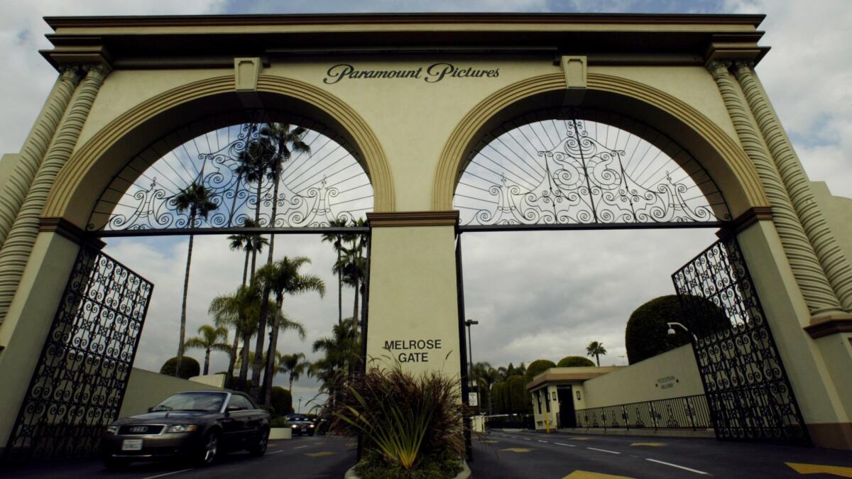 A view of of the Melrose Avenue entrance to the Paramount Pictures lot in Hollywood.