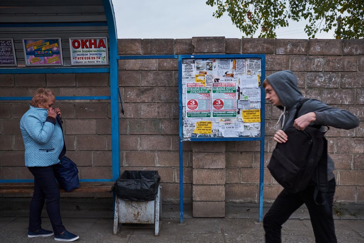 The bus stop in Alushta is part of the route of the trolleybus that goes from Yalta to Simferopol, Crimea.