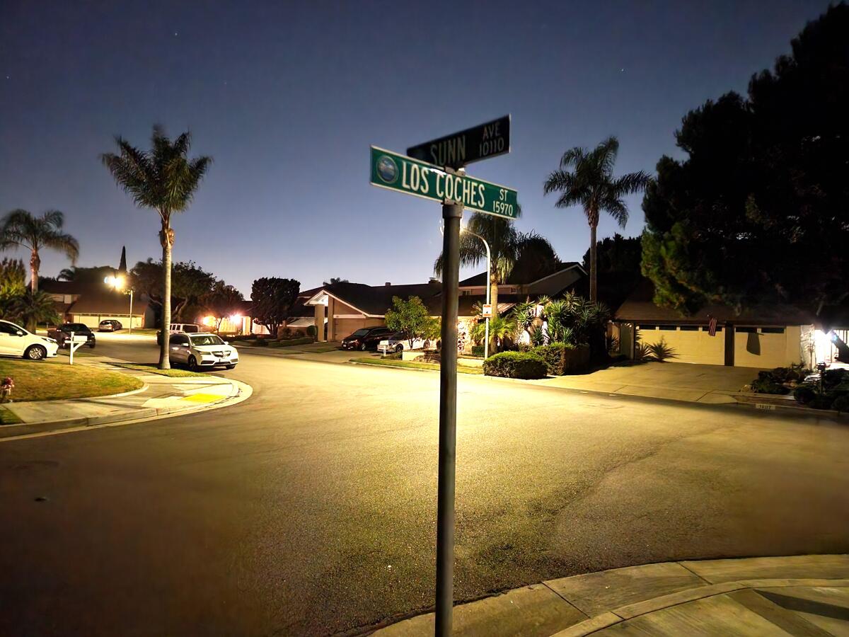 The intersection of Sunn Avenue and Los Coches Street in Fountain Valley.