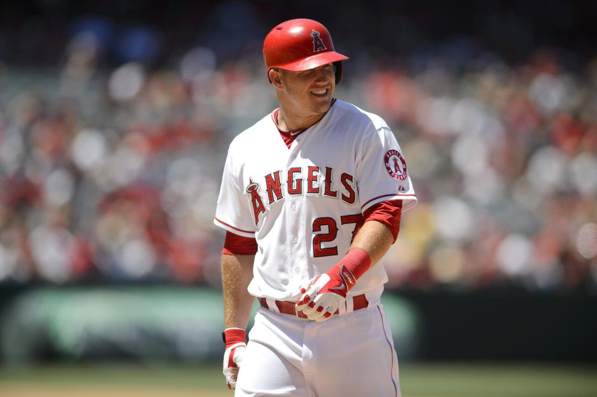 Angels center fielder Mike Trout will stay out of the lineup against the Houston Astros on Wednesday because of a wrist injury.