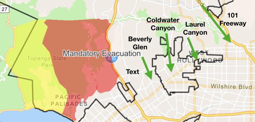 Evacuations and traffic routes for Getty fire