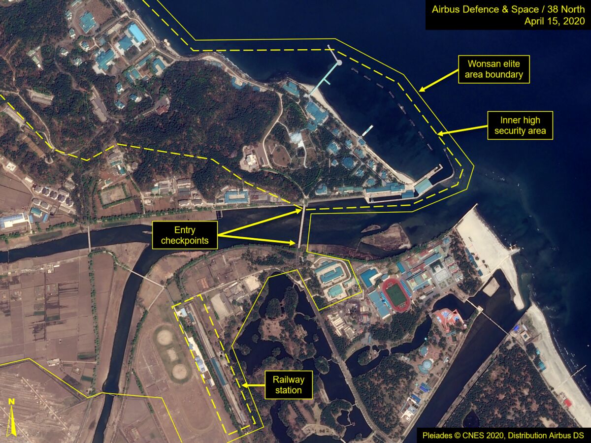 A satellite image provided by Airbus Defence & Space and annotated by 38 North, a website specializing in North Korea studies, shows overview of the Wonsan complex in Wonsan, North Korea.