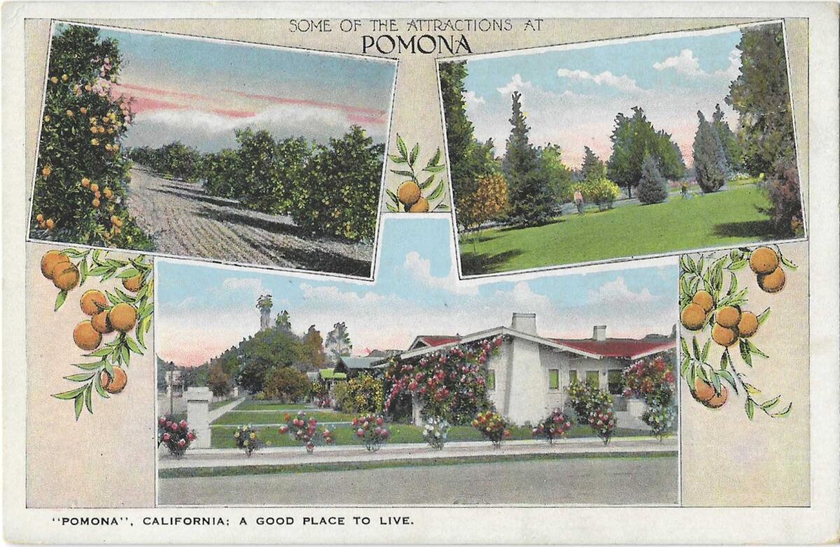 The text reads: "Some of the attractions at Pomona. ... A good place to live."